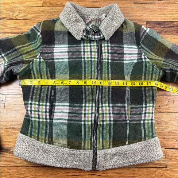 Free People Plaid Green & Brown zip up Jacket Size Small Petite - Picture 7 of 12